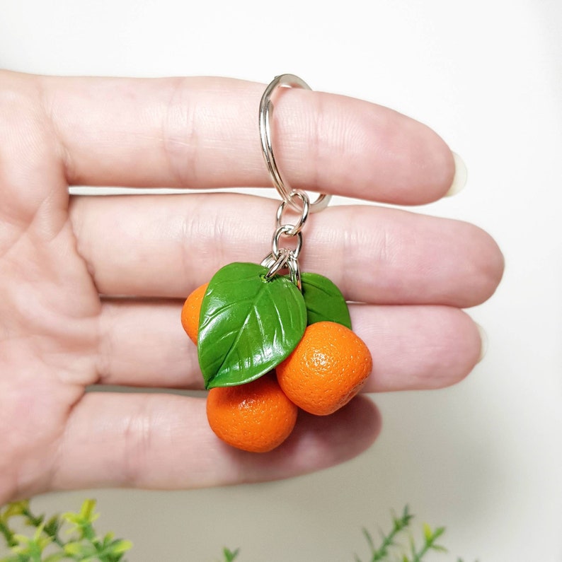 Mandarin bag charm from polymer clay Orange fruit keychain Cute citrus charms 3 mandarins