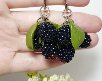 Polymer clay handbag charm Bag charm  Blackberry keychain Blackberry accessory Polymer clay berry pendant Fruit accessory Food keychain