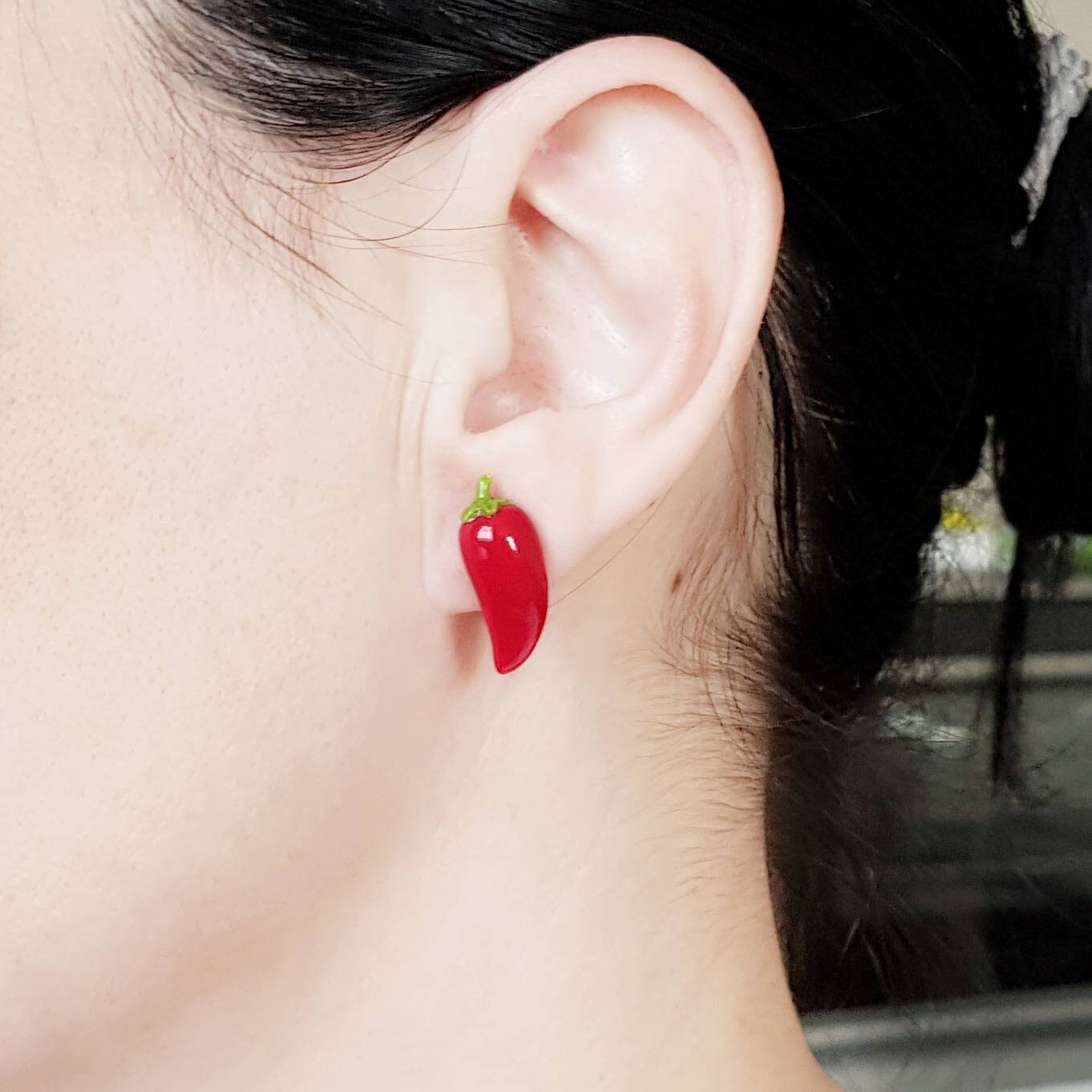 Food Stud Earrings Red Pepper Earrings Polymer Clay Cute Etsy