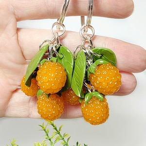 Raspberry keychain from polymer clay Cute berry key ring Fruit bag charm