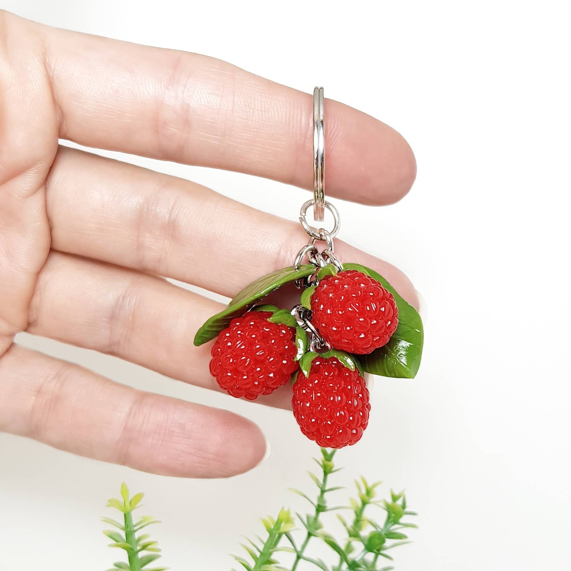 Handmade Polymer Clay Raspberry Keychain, Fruit Bag Charm - Etsy