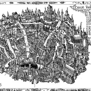 Carte fantastique, carte de la ville Empire Down, vue de dessus, carthographie, impression d'art