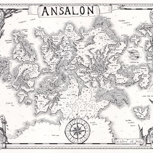 Ansalon, carte fantastique, illustration de carte fantastique, fabricant de cartes fantastiques, impression d'art, affiche d'art, carte Donjons & Dragons, carte cartographique