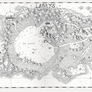 Carte de Labrys, Loners, DB Bray, impression d'art, carte de livre, cartographie, carte fantastique, fantastique