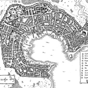 Carte de Fantasy City Horseshoe Bay, carthographie, vue de haut en bas, impression d’art