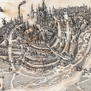 Ville de Haïla, ville fantastique, carte fantastique, impression artistique