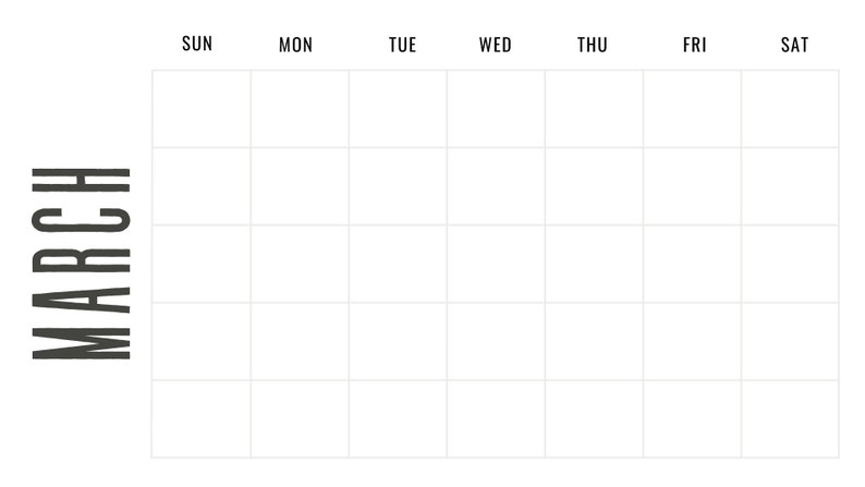 Blank Monthly Calendar, 11 X 8.5 Inches, Horizontal Printable Calendar ...