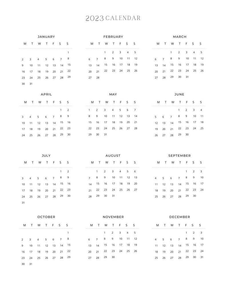 2023 Calendar at A Glance 8.5 X 11 Inches Vertical Printable Etsy