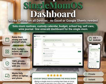 Single Mom Dashboard – Custody, Budget, School, Self-Care Planner (Digital Download)