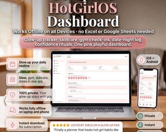 HotGirlOSダッシュボード：美肌、スキンケア、ジム、デート、自信トラッカー（デジタル版）