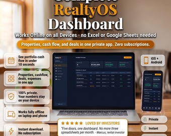 Real Estate Investor Dashboard – HTML App, Portfolio Tracker, Deal Analyzer (Digital Download)