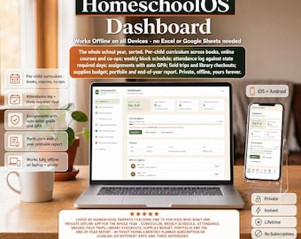 Homeschool Planner – Curriculum, Schedule, Attendance, Grades, Portfolio (Digital Download)