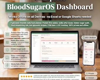Blood Sugar Balance Planner - Pre-Diabetes & Insulin Resistance Food Tracker, Glycemic Meal Log, CGM Data, Hidden Sugar Audit, A1C Log