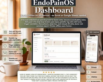 Endometriosis Pain Tracker Journal – Daily Diary, Body Map, Painkiller Log (Digital Download)