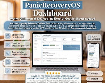 Panic Attack Tracker, Agoraphobia Exposure Ladder, Grounding Cards, CBT Notes (Offline)