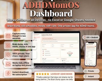 ADHS Mom Planner Dashboard - Braindump, Kinderplaner, Mahlzeitenplaner, Selbstfürsorge (Offline App)
