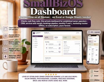 SmallBizOS Dashboard: Client CRM, Bookings, Cash Flow (Offline Digital Planner)