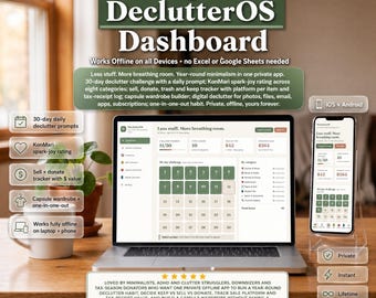 Declutter Planner: 30-Day Challenge, Capsule Wardrobe, Donation Tax Log (Offline)
