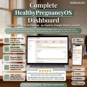 Pregnancy Tracker, Prenatal Visit Log, Kick Counter, Contraction Timer, Glucose Log, Lab Results - Works Offline on Desktop and Mobile