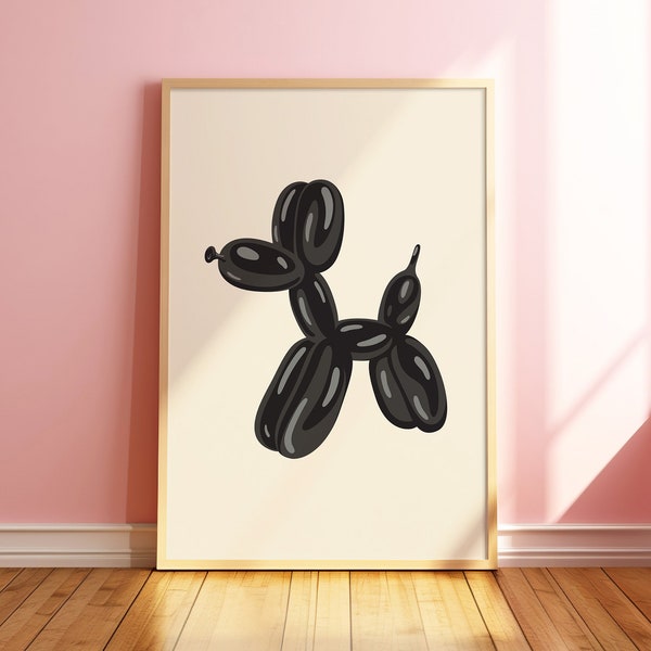 Balloon Dog Print, Trendy Art Print, Jeff Koons Inspired, Funky Art Print, Preppy Room Decor, Black Beige Wall Art