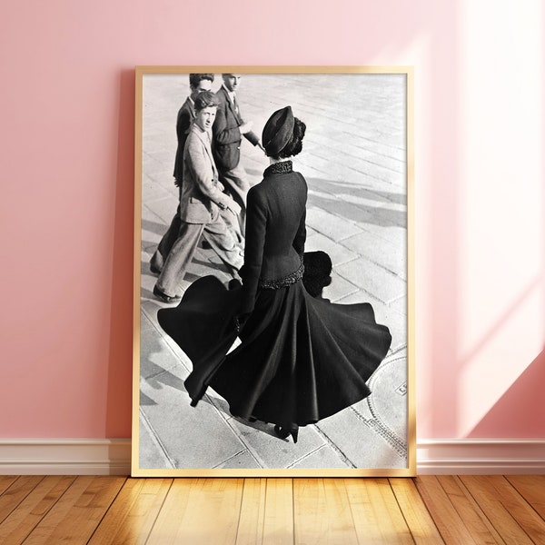 New Look Fashion Paris Print, Vintage Street Fashion 1950, Iconic Historic Black White Photograph, Trendy Black White Wall Art