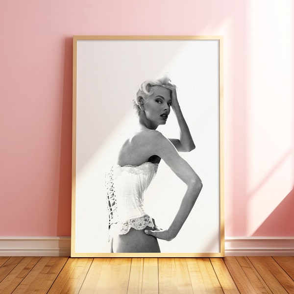 Linda Evangelista with Corset Print, Famous Fashion Photograph, Iconic Poster, Black and White Photography, Trendy Wall Art