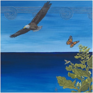 Decorative Ceramic Tile, Cherokee Origins, Eagle, Sublimated, Easel Back, Hang Tab, Made in America