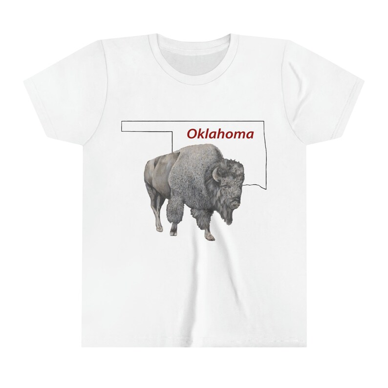 Kid's Tee, Oklahoma Bison, Youth Short Sleeve Tee, Buffalo, Native Design White