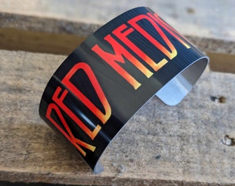 Cuff Bracelet, Red Medicine, Native American, Black and red, Sublimated, Adjustable, Lightweight Aluminum