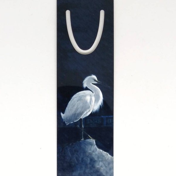 Metal Bookmark, Medicine Bird bookmark, White Egret bookmark, Oklahoma waterbird, sacred bird, sublimated onto lightweight aluminum bookmark