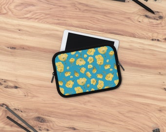 Laptop Sleeve, Buttercups, Turquoise Color Background, Oklahoma Wildflower, Yellow Floral