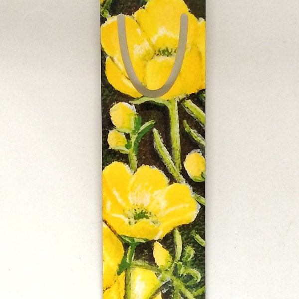 Metal Bookmark, Buttercup bookmark, yellow flowers, sublimated onto a lightweight aluminum bookmark