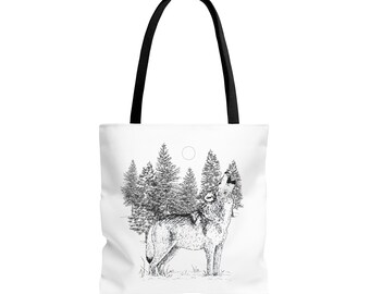 Howling Wolf Tote Bag , Travel tote, Powwow bag, Native American design