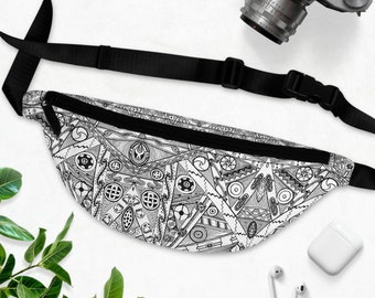 Fanny Pack, Black and White, Tribal Motif
