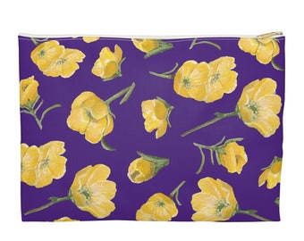 Accessory Pouch, Buttercups, Purple Background, Oklahoma Wildflower, Yellow Floral