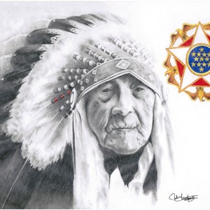Ceramic Tile, The Last War Chief - Joe Medicine Crow - Apsaalooke, sublimated with easel back and tab for hanging.