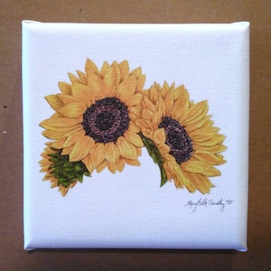 Sunflower art, wildflowers, yellow floral, image Limited Edition Gicleé Print, on 6&quot;x6&quot; stretched canvas, UNFRAMED