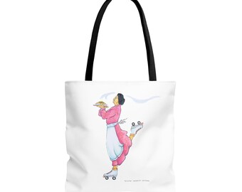 Tote Bag, Rez Car Hop, Native Woman on Roller Skates with Indian Taco