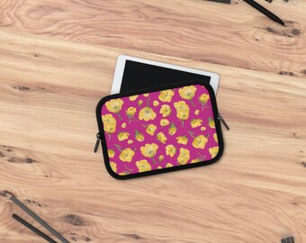 Laptop Sleeve, Buttercups, Hot Pink Background, Oklahoma Wildflowers, Yellow Floral