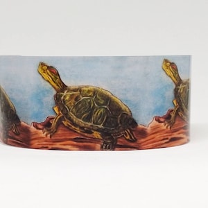 Cuff Bracelet, Red Eared Slider Turtle, Sublimated, Unisex, Adjustable, Lightweight Aluminum