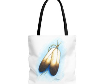 Double Feather Tote Bag, Native American design, book bag, powwow tote bag