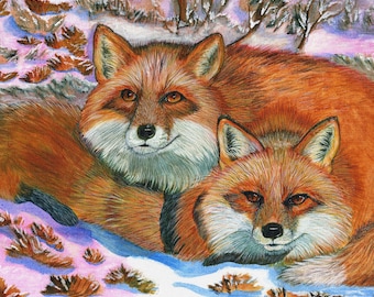 Brothers, Red Foxes Limited Edition Gicleé Print on canvas.