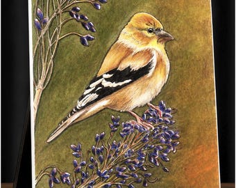 Ceramic Tile, Goldfinch on Branch, Golden Girl, Sublimated, Easel Back, Hang Tab, Made in America