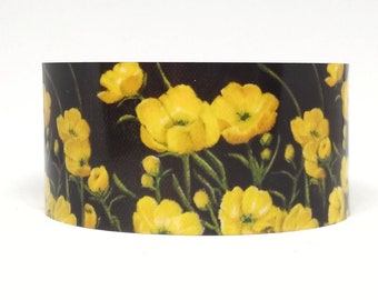 Cuff Bracelet, Buttercups, Native Oklahoma wildflower, yellow floral, sublimated, lightweight aluminum cuff