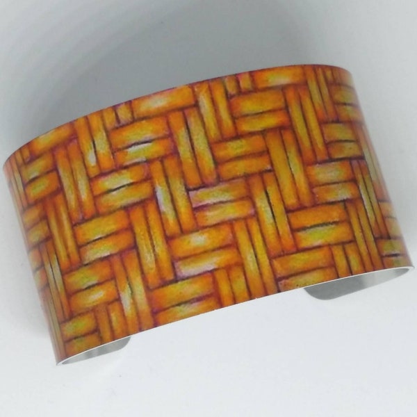 Cuff Bracelet, Euchee Basket Weave Design, Native American, Sublimated, Adjustable, Lightweight Aluminum