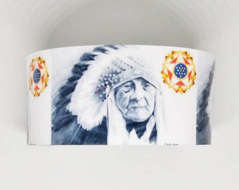 Cuff Bracelet, The Last War Chief-Joe Medicine Crow - Apsaalooke - sublimated onto an aluminum cuff bracelet.