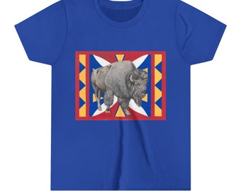 Kid's Tee, T-Shirt, Bison on Parflech Design, Youth Short Sleeve Tee, Kid's t-shirt, Native Design,