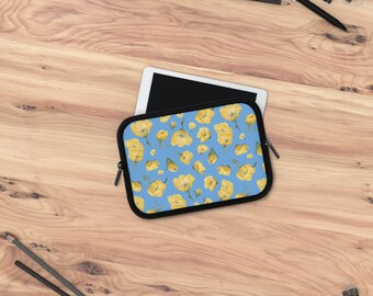 Laptop Sleeve, Buttercups, Light Blue Background, Oklahoma Wildflower, Yellow Floral