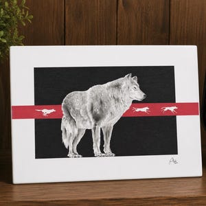 Ceramic Art Tile, With Those Who Came Before, Wolf Profile,  Black and White