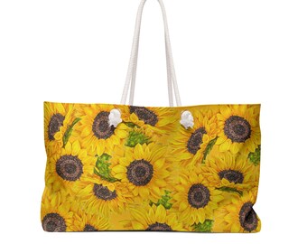 Weekender Bag, Large Tote, Sunflower Theme, Oklahoma Wildflowers, Yellow Floral, Sunflower Art